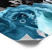 Elegant Teal Blue and Silver Flower Birthday Party ポスター (角)