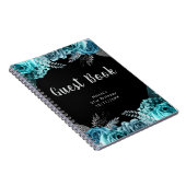 Elegant Teal Blue and Silver Flower Guest Book ノートブック (右側)