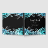 Elegant Teal Blue and Silver Flowers Sweet Sixteen ゲストブック (全面)