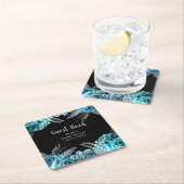 Elegant Teal Blue and Silver Flowers Sweet Sixteen スクエアペーパーコースター (インサイチュ)