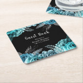 Elegant Teal Blue and Silver Flowers Sweet Sixteen スクエアペーパーコースター (アングル)
