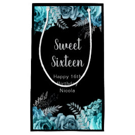 Elegant Teal Blue and Silver Flowers Sweet Sixteen スモールペーパーバッグ