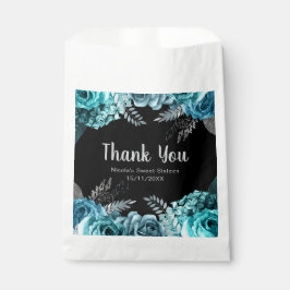 Elegant Teal Blue and Silver Flowers Sweet Sixteen フェイバーバッグ