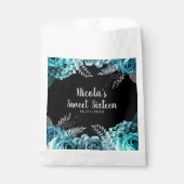 Elegant Teal Blue and Silver Flowers Sweet Sixteen フェイバーバッグ (正面)