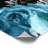 Elegant Teal Blue and Silver Flowers Sweet Sixteen ポスター (角)