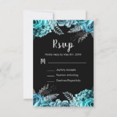 Elegant Teal Blue and Silver Flowers Sweet Sixteen 出欠カード (正面)