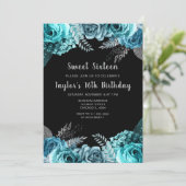 Elegant Teal Blue and Silver Flowers Sweet Sixteen 招待状 (スタンド正面)