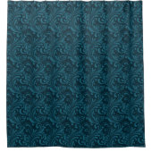 Elegant Teal Blue Baroque Floral Pattern  シャワーカーテン (正面)