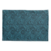 Elegant Teal Blue Baroque Floral Pattern  枕カバー (裏面)
