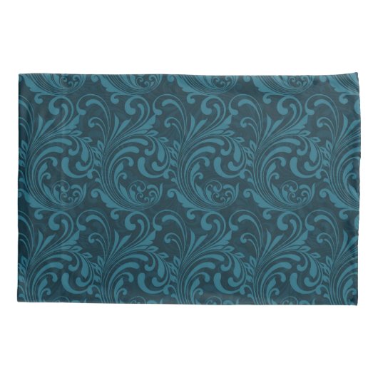 Elegant Teal Blue Baroque Floral Pattern 枕カバー (裏面)