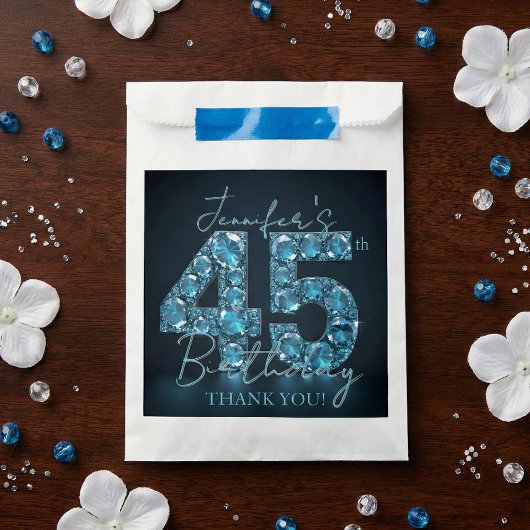 Elegant Teal Blue Diamonds Glamorous 45th Birthday フェイバーバッグ