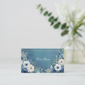 Elegant Teal Blue Floral Gold Frame Watercolor 名刺 (スタンド正面)