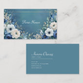 Elegant Teal Blue Floral Gold Frame Watercolor 名刺 (正面/裏面)