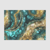 Elegant Teal Blue Gold Agate Geode Marble Abstract 薄葉紙 (正面)