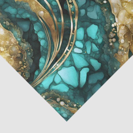 Elegant Teal Blue Gold Agate Geode Marble Abstract 薄葉紙 (詳細)