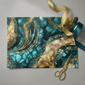 Elegant Teal Blue Gold Agate Geode Marble Abstract 薄葉紙