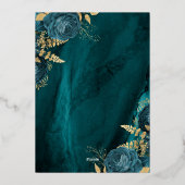 Elegant Teal Blue Gold Floral Wedding 箔招待状 (裏面)