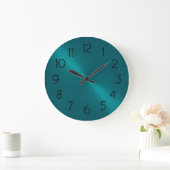 Elegant Teal Blue Metallic Look Sheen ラージ壁時計 (ホーム)