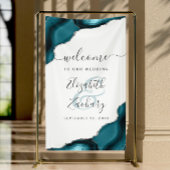 Elegant Teal Blue Silver Agate Wedding Welcome 横断幕