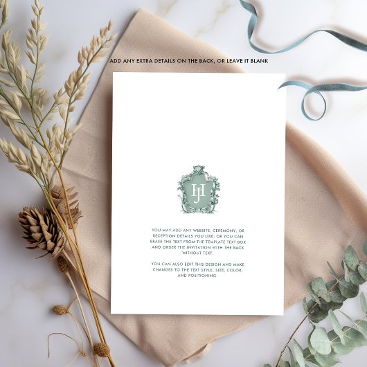 Elegant Teal Blue Watercolor Wedding Monogram 招待状