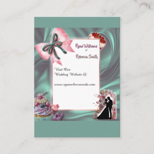 Elegant Teal & Blush Floral Wedding Enclosure Card エンクロージャーカード (正面)
