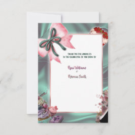 Elegant Teal & Blush Floral Wedding Thank You Card サンキューカード