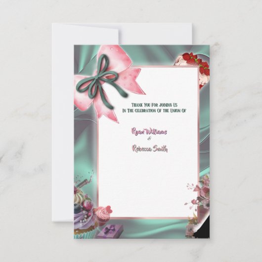 Elegant Teal & Blush Floral Wedding Thank You Card サンキューカード (正面)