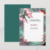 Elegant Teal & Blush Floral Wedding Thank You Card サンキューカード (正面/裏面)