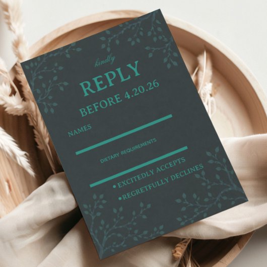 Elegant Teal Botanica 出欠カード