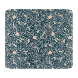 Elegant Teal Botanical Swirl Seamless Pattern カッティングボード