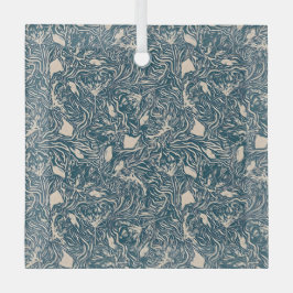 Elegant Teal Botanical Swirl Seamless Pattern ガラスオーナメント