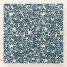 Elegant Teal Botanical Swirl Seamless Pattern ガラスコースター