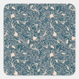 Elegant Teal Botanical Swirl Seamless Pattern スクエアシール