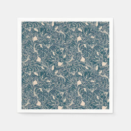 Elegant Teal Botanical Swirl Seamless Pattern スタンダードカクテルナプキン