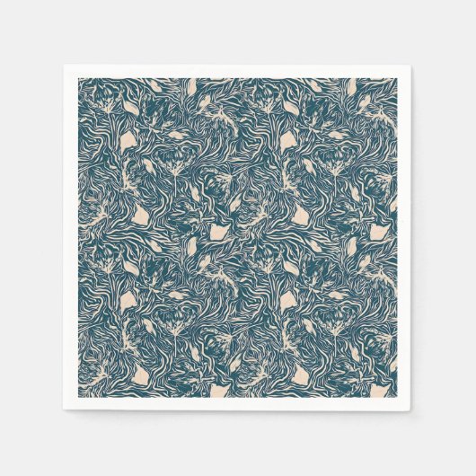 Elegant Teal Botanical Swirl Seamless Pattern スタンダードカクテルナプキン (正面)