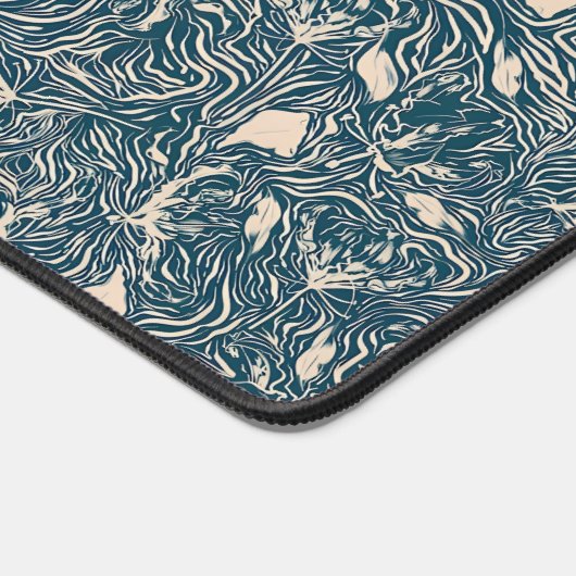 Elegant Teal Botanical Swirl Seamless Pattern デスクマット (コーナー)