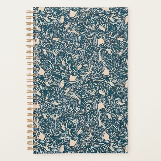 Elegant Teal Botanical Swirl Seamless Pattern プランナー手帳 (正面)