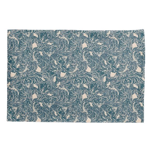 Elegant Teal Botanical Swirl Seamless Pattern 枕カバー (裏面-左)