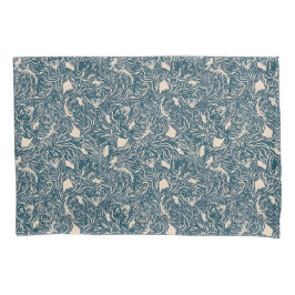 Elegant Teal Botanical Swirl Seamless Pattern 枕カバー