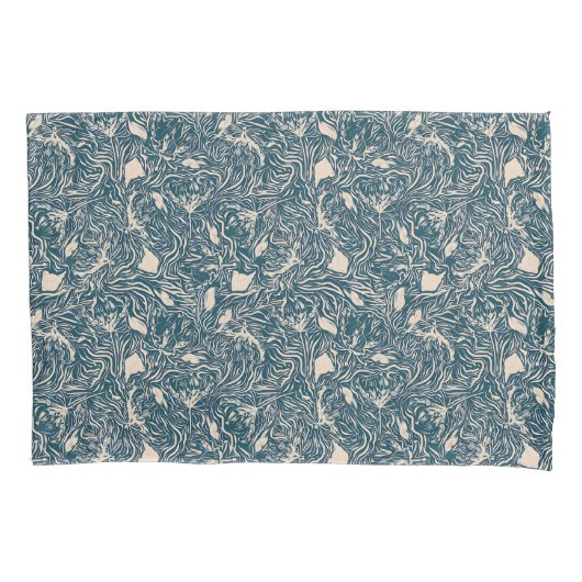 Elegant Teal Botanical Swirl Seamless Pattern 枕カバー (正面左)