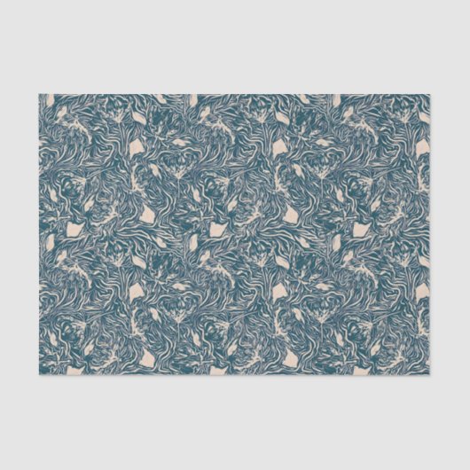 Elegant Teal Botanical Swirl Seamless Pattern 薄葉紙 (正面)