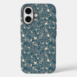 Elegant Teal Botanical Swirl Seamless Pattern iPhone 16ケース