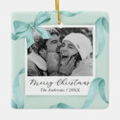 Elegant Teal Bow Photo Holiday セラミックオーナメント (正面)