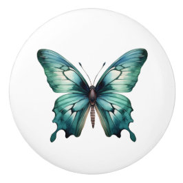 Elegant Teal Butterfly Turquoise Blue Drawer Knob セラミックノブ