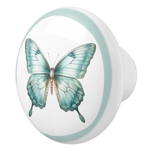 Elegant Teal Butterfly Turquoise Blue Drawer Knob セラミックノブ (右)