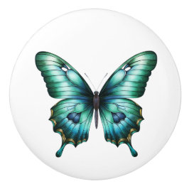 Elegant Teal Butterfly Turquoise Blue Drawer Knob セラミックノブ