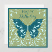 Elegant Teal Butterfly With Vines Happy Birthday   ノートカード (正面/裏面)