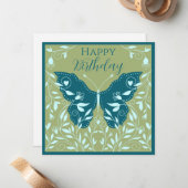 Elegant Teal Butterfly With Vines Happy Birthday   ノートカード (正面/裏面インサイチュ)