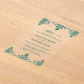 Elegant Teal Damask Islamic Wedding アクリル招待状 (レイダウン)