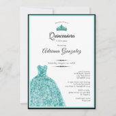 Elegant teal dress 15th birthday Quinceanera 招待状 (正面)